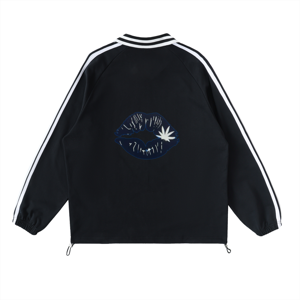 Contrast Striped Lapel Collar Sweatshirt
